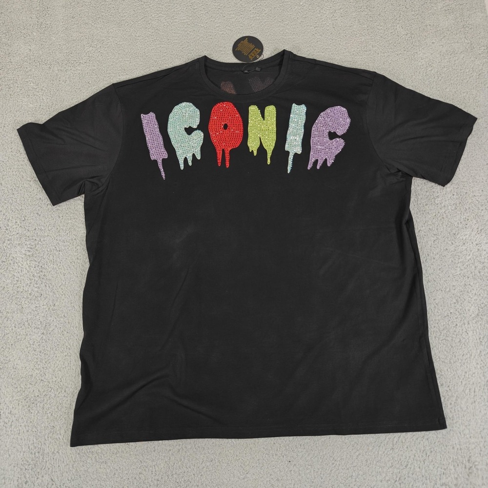 Rawyalty Iconic Shirt Mens 3XL Black Multicolor Sequin‎ Drip Graphic Tee New